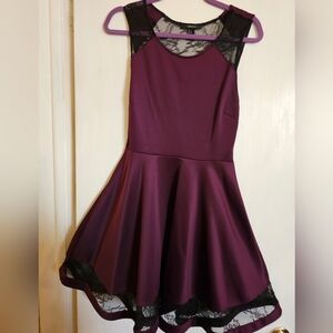 Forever 21 purple skater dress trimmed with black lace, size large